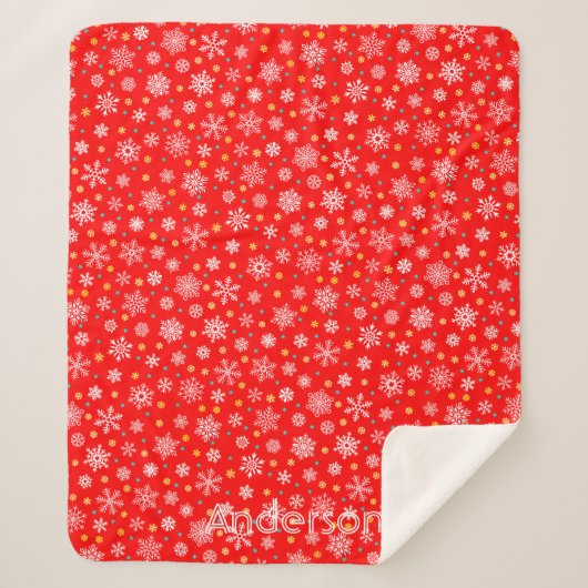Red Snowflakes Moderne Elegant Persoonlijke naam Sherpa Deken (Voorkant)
