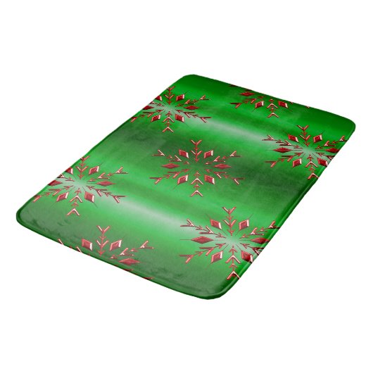Red Snowflakes op groene kerst Badmat (Gekanteld)