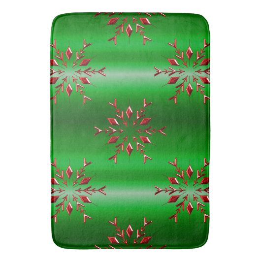 Red Snowflakes op groene kerst Badmat (Voorkant Verticaal)