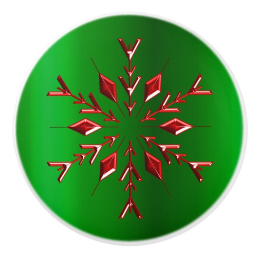 Red Snowflakes op groene kerst Keramische Knop (Voorkant)