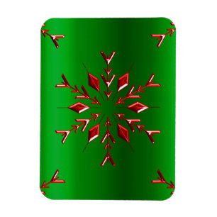 Red Snowflakes op groene kerst Magneet