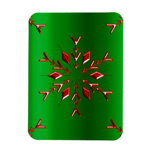 Red Snowflakes op groene kerst Magneet (Verticaal)
