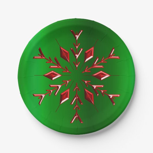 Red Snowflakes op groene kerst Papieren Bordje (Voorkant)