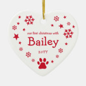 Red Snowflakes Stars White First kerstpas Keramisch Ornament (Voorkant)