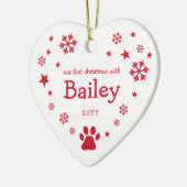 Red Snowflakes Stars White First kerstpas Keramisch Ornament (Links)