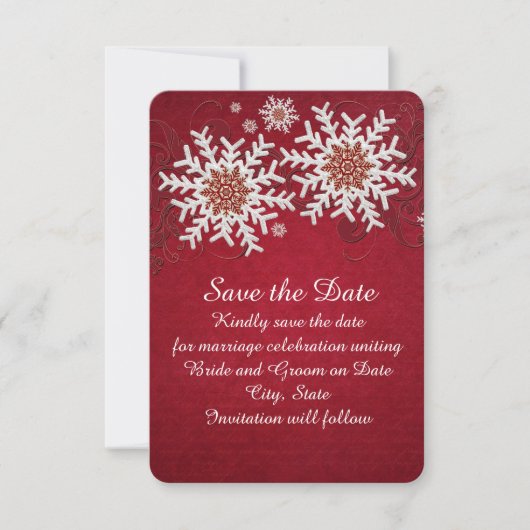 Red Snowflakes Swirls Bewaar de datum Save The Date (Voorkant)