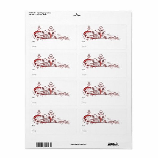 Red Snowflakes Tree Label (Full Sheet)