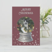 Red Snowglobe Snowflake Foto Flat Holiday Kaart (Staand voorkant)