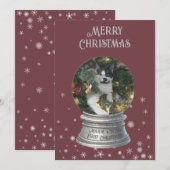 Red Snowglobe Snowflake Foto Flat Holiday Kaart (Voorkant / Achterkant)