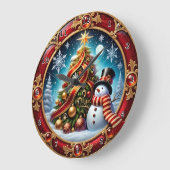 Red Snowman Christmas Ribbon Grote Klok (Hoek)