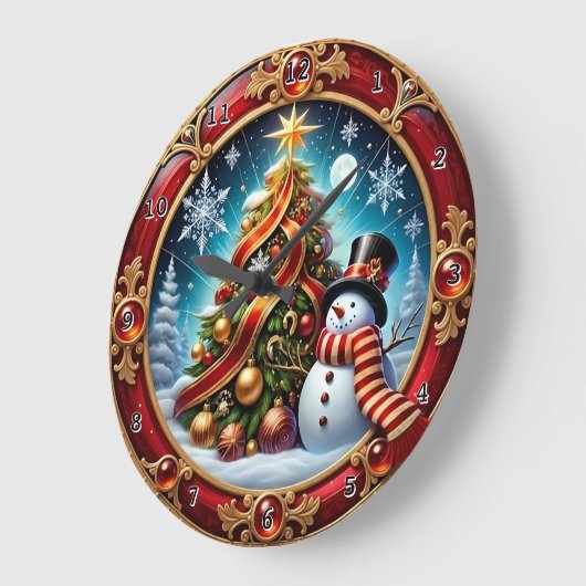 Red Snowman Christmas Ribbon Grote Klok (Hoek)