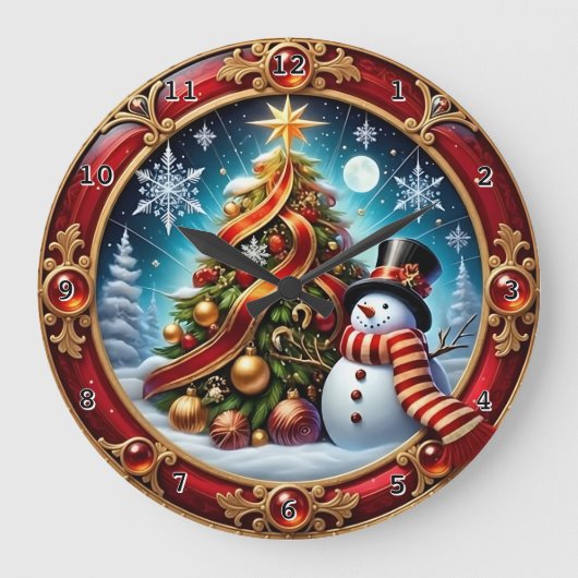 Red Snowman Christmas Ribbon Grote Klok (Voorkant)