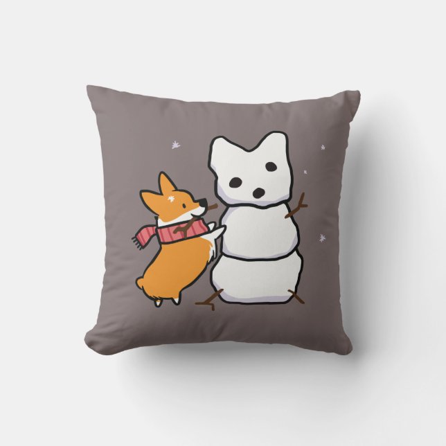 Red Snowman Corgi Pillow Kussen (Voorkant)