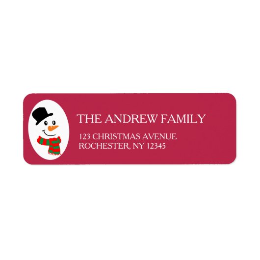 Red Snowman Kerstmis Adres Etiket (Voorkant)