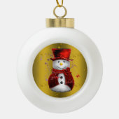 Red Snowman op Gold Kerstmis Keramische Bal Ornament (Voorkant)
