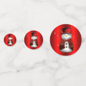 Red Snowman op Metallic Red Kerstmis Confetti (Voorkanten)