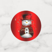 Red Snowman op Metallic Red Kerstmis Confetti (Kleine voorkant)