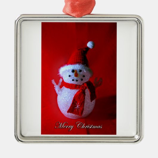 Red Snowman-ornament Metalen Ornament (Voorkant)