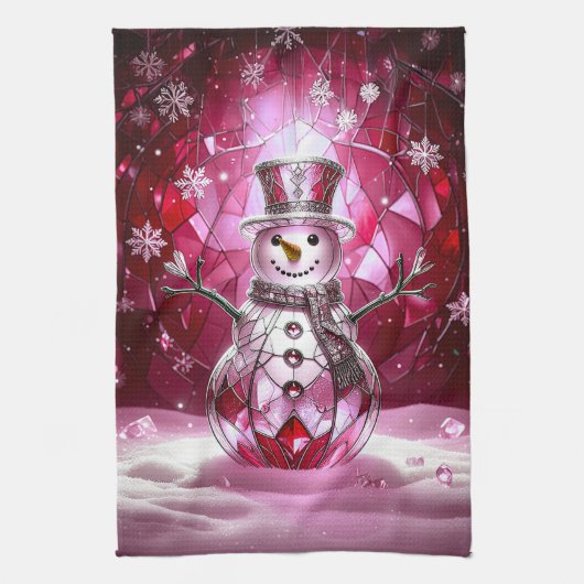 Red Snowman Snowflakes Holiday Kitchen Towel Theedoek (Verticaal)