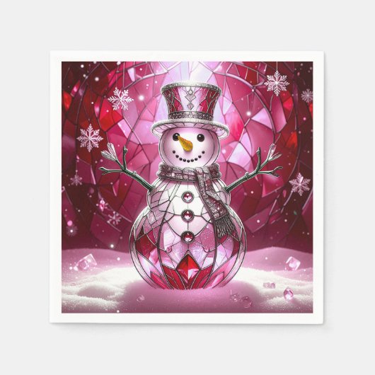 Red Snowman Snowflakes Holiday Napkin Servet (Voorkant)