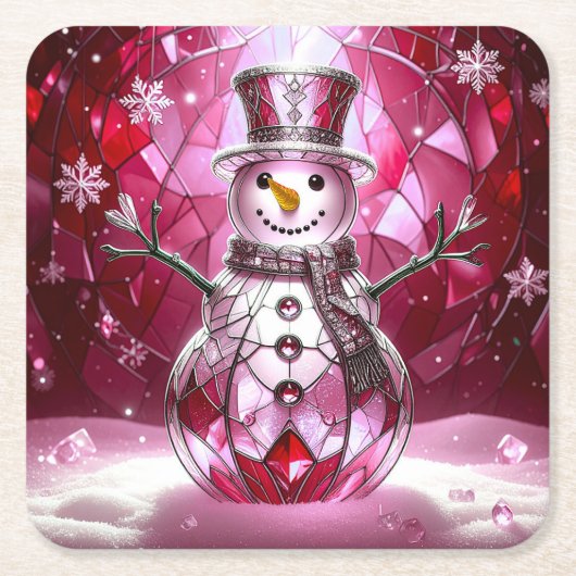 Red Snowman Snowflakes Holiday Paper Coaster Kartonnen Onderzetters (Voorkant)