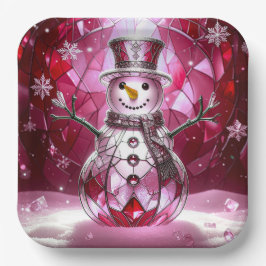 Red Snowman Snowflakes Holiday Paper Plate Papieren Bordje