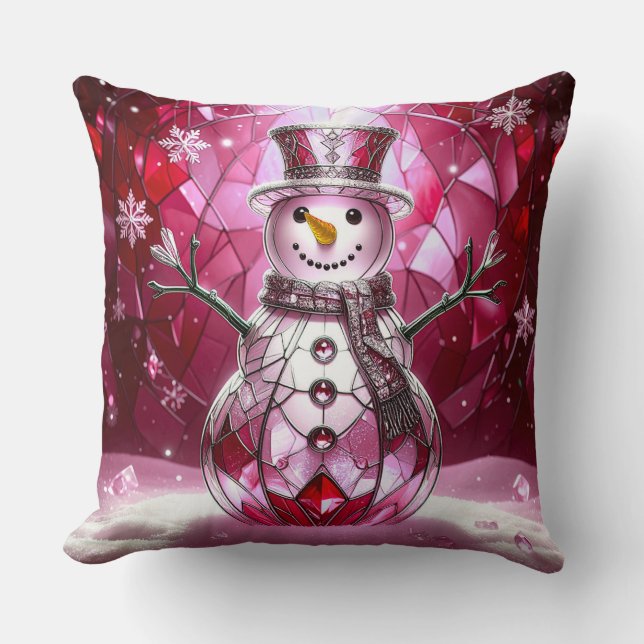 Red Snowman Snowflakes Holiday Throw Pillow Kussen (Voorkant)
