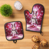 Red Snowman Snowflakes Ovenwant & Pannenlap Set (Top down)