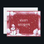 Red Snowman Snowy Christmas Holiday Briefkaart<br><div class="desc">Prachtige rode sneeuwpop sneeuw kerst vakantie Briefkaart</div>