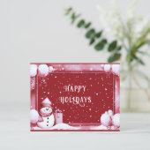 Red Snowman Snowy Christmas Holiday Briefkaart (Staand voorkant)