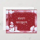 Red Snowman Snowy Christmas Holiday Briefkaart (Voorkant / Achterkant)