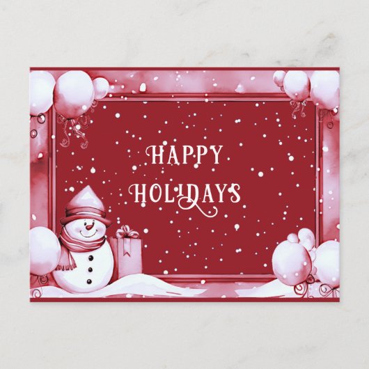 Red Snowman Snowy Christmas Holiday Briefkaart (Voorkant)