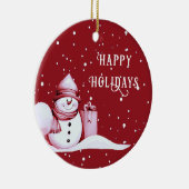 Red Snowman Snowy Christmas Holiday Ornament (Rechts)