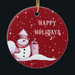 Red Snowman Snowy Christmas Holiday Ornament<br><div class="desc">Prachtige rode sneeuwpop sneeuw kerst vakantie Ornament</div>