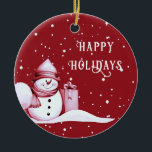 Red Snowman Snowy Christmas Holiday Ornament<br><div class="desc">Prachtige rode sneeuwpop sneeuw kerst vakantie Ornament</div>
