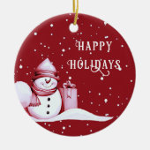 Red Snowman Snowy Christmas Holiday Ornament (Voorkant)