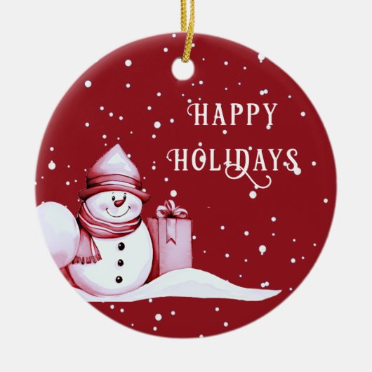 Red Snowman Snowy Christmas Holiday Ornament (Voorkant)