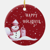 Red Snowman Snowy Christmas Holiday Ornament (Achterkant)