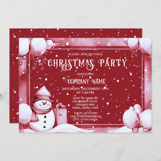 Red Snowman Snowy Kerstfeest Vakantie Kaart (Voorkant / Achterkant)