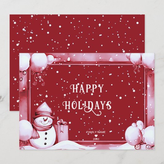 Red Snowman Snowy Vakantie Kerstmis Kaart (Voorkant / Achterkant)