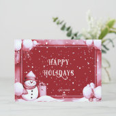 Red Snowman Snowy Vakantie Kerstmis Kaart (Staand voorkant)