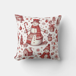 Red Snowman Toile Winter Pattern Kussen