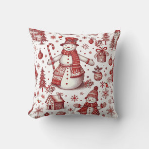Red Snowman Toile Winter Pattern Kussen