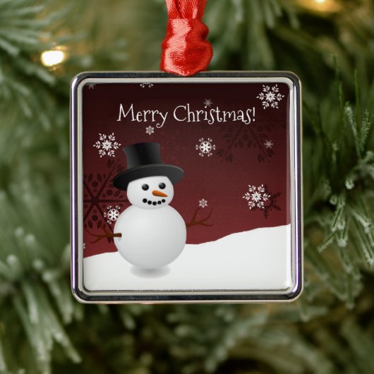 Red Snowman Winter Scene Ceramic Ornament (Boom)
