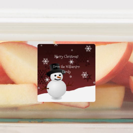 Red Snowman Winter Scene kerstcadeaulabel Labels (Aangebracht)