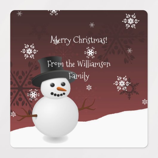 Red Snowman Winter Scene kerstcadeaulabel Labels (Design 1)
