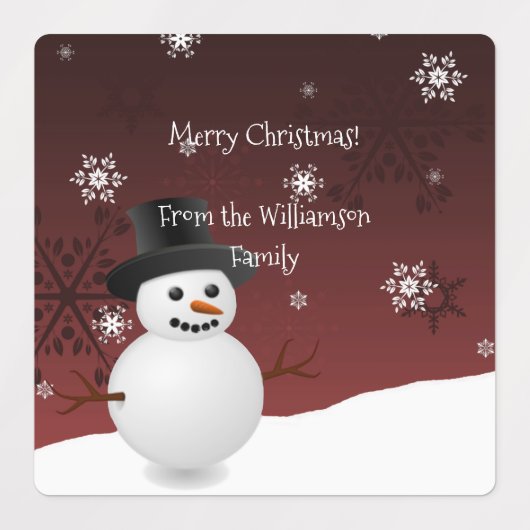 Red Snowman Winter Scene kerstcadeaulabel Labels (Design 2)