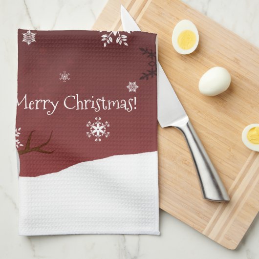 Red Snowman Winter Scene Kerstmis Kitchen Towel Theedoek (Quarter Fold)