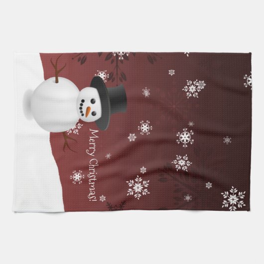 Red Snowman Winter Scene Kerstmis Kitchen Towel Theedoek (Horizontaal)