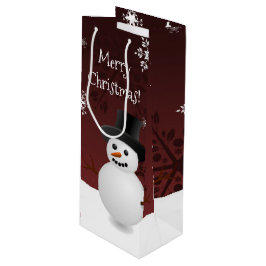 Red Snowman Winter Scene kerstwijn Gift Bag Wijn Cadeautas